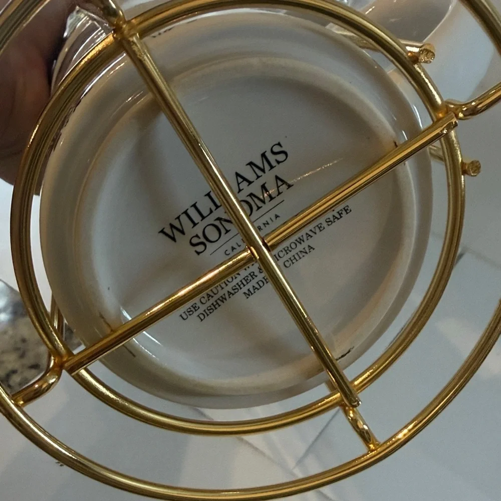 Williams-Sonoma Gold and White Botanical Mug Set with Stand - Picture 2 of 3